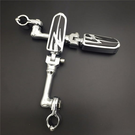 HTT-MOTOR Chrome Long Angled Adjustable Highway Mounting Kit Lightning Footrest For Yamaha V-STAR Roadstar Suzuki Boulevard  1-1/4 inch (1.25") Front Engine Guard Frame Tube