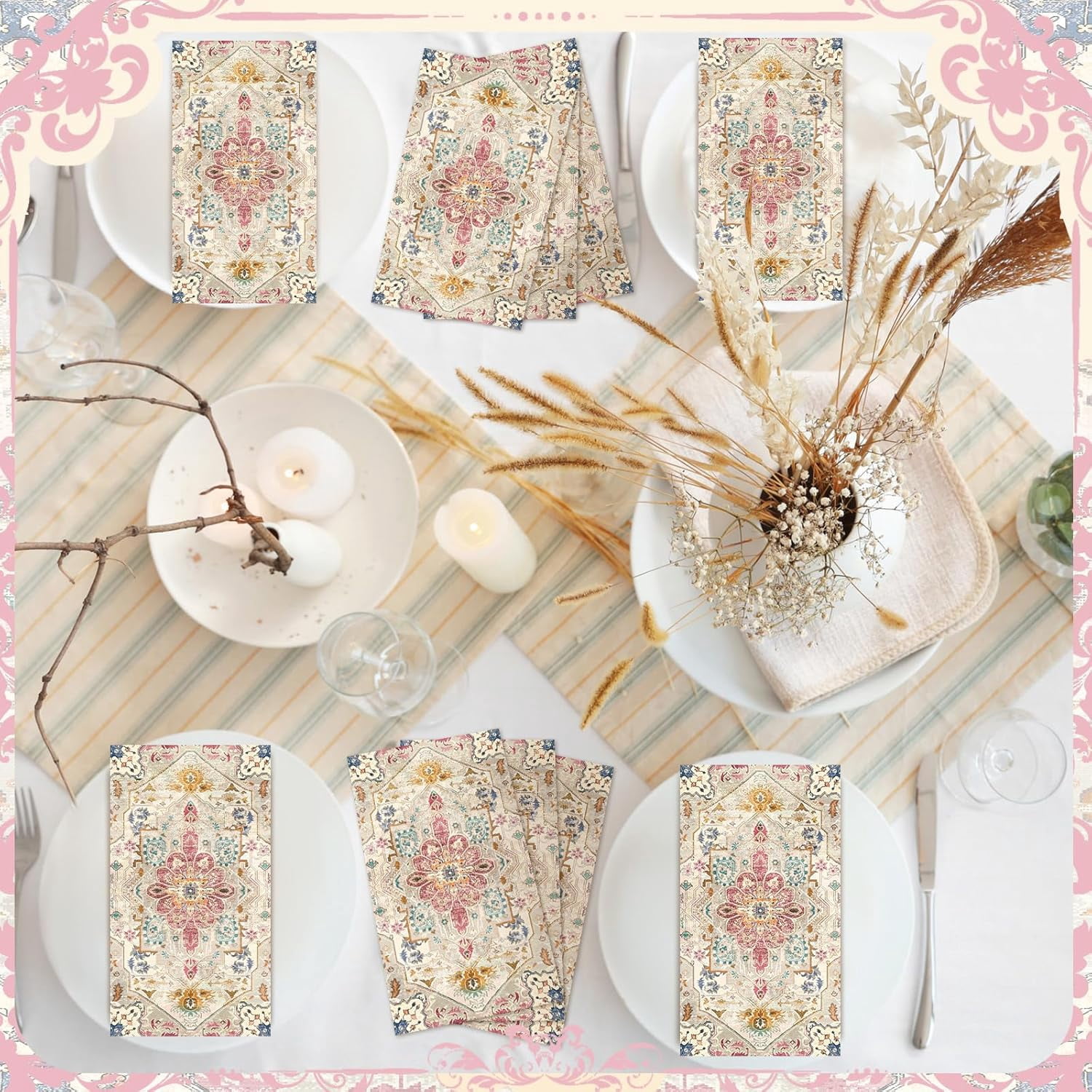 100 Pcs Vintage Boho Napkins Paper Guest Towels 2 Ply Decoupage Napkins Disposable Decorative Hand Towel for Bathroom Kitchen Wedding Party Dinner(Multicolor)