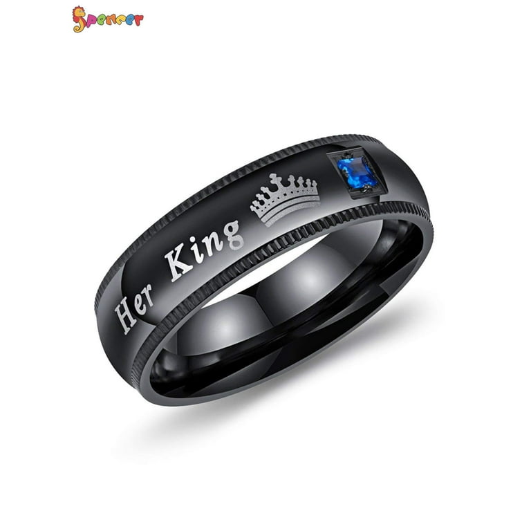 Black Her King Ring Stainless Steel Wedding Band Engagement Rings for Women and Men Couples Gifts for Him and Her (Black King Size 10), Men's
