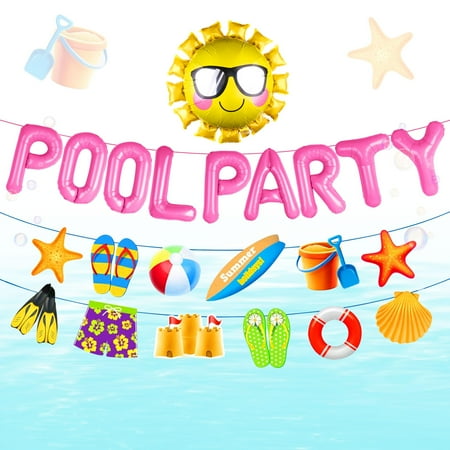 LaVenty Pool Party CORNET Decoration Pink Girl Beach Party Supplies Summer Sun Balloons for Luau Hawaii Beach Pool Party