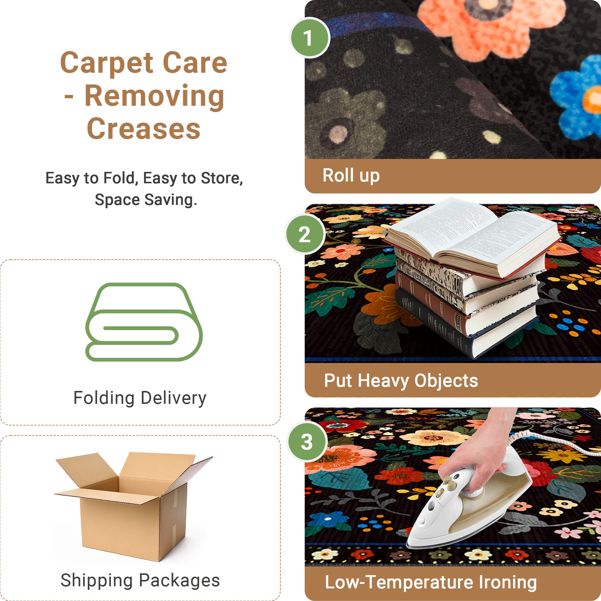 NewBuros 5'x7' Area Rugs, Boho Non Slip Washable Rugs for Living Room, Stain Resistant Soft Low Pile Indoor Floral Carpet for Bedroom Dining Room Office, Black
