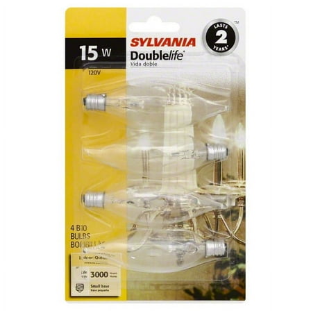 Sylvania 13307 Incandescent 15W Warm White B10 Candelabra Screw Base Light Bulb, (4 Pack)