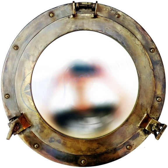 Nagina International 15" Antique Brass Porthole Mirror | Maritime Ship's Decor | Wall Hanging