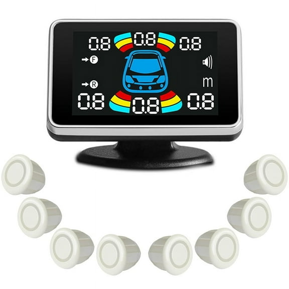 8 Parking Sensor Parktronic Automobile Reversing Radar Electronics Rear Auto Detector Backing Assistance Kit Buzzer B,1 * monitor 8 * probes,White