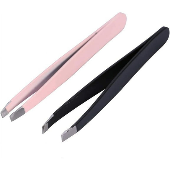 2Pcs Slant Tweezers, Professional Stainless Steel Slant Tip Tweezer ,Eyebrow Tweezers, Great Precision for Facial Hair, Eyelash, Brow Shaping, and All Hair Removal