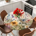 thumbnail image 2 of Vintage Spring Floral Round Tablecloth 45-54 Inch Round Fitted Table Cloth with Elastic Edge, Summer Botanical Watercolor Flowers Waterproof Table Cover Protector for Outdoor Picnic Party Dining, 2 of 6