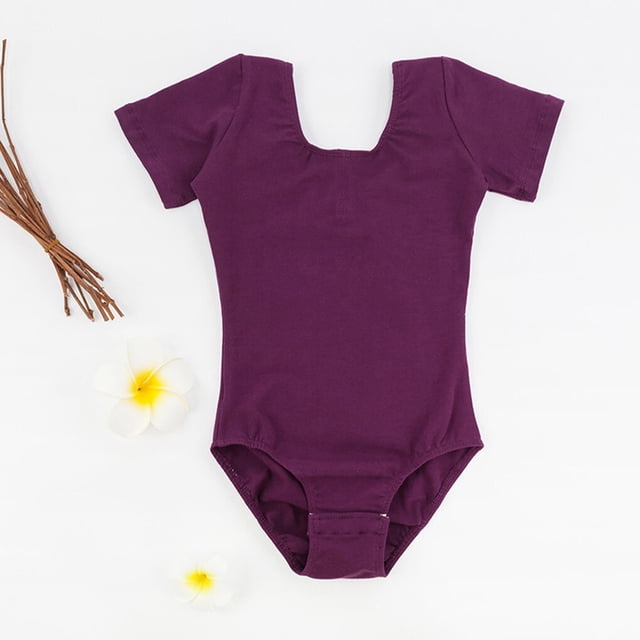 Tenue de Danse Ballet Extensible pour Enfants, Classique, Col Rond, Costume de Fête, Justaucorps, Combinaison, Tenue de Danse Douce, Justaucorps Violet 4TG
