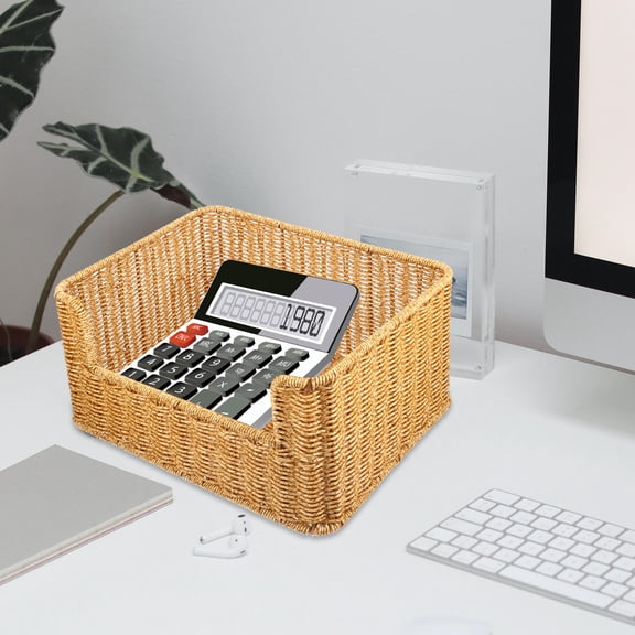 IMIKEYA Light Brown Woven Storage Basket Imitation Rattan Organizer and Stylish 1 Piece