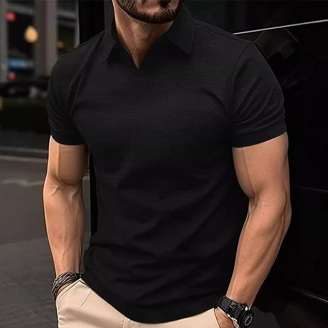 pstuiky Camisas de vestir de manga corta para hombre, Cárdigan de punto de retazos de manga corta para hombre, camiseta de manga corta con solapa de manga larga para hombre ropa de hombre xl