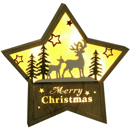 

Christmas Wooden Decoration Lighted Creative Star Shape Table Lamp Night Light