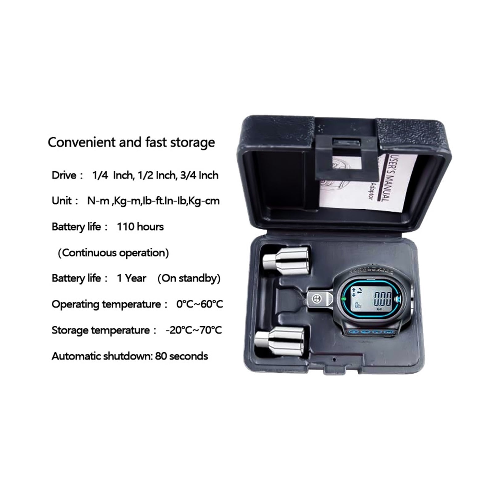 Digital Torque Wrench Adapter, Square Drive 1/4, 1/2, 3/4 Inch 0.1-1000Nm, Accuracy 2%, For Bike, Bicycle, Car, Hand Tool ,Versatile Torque Units