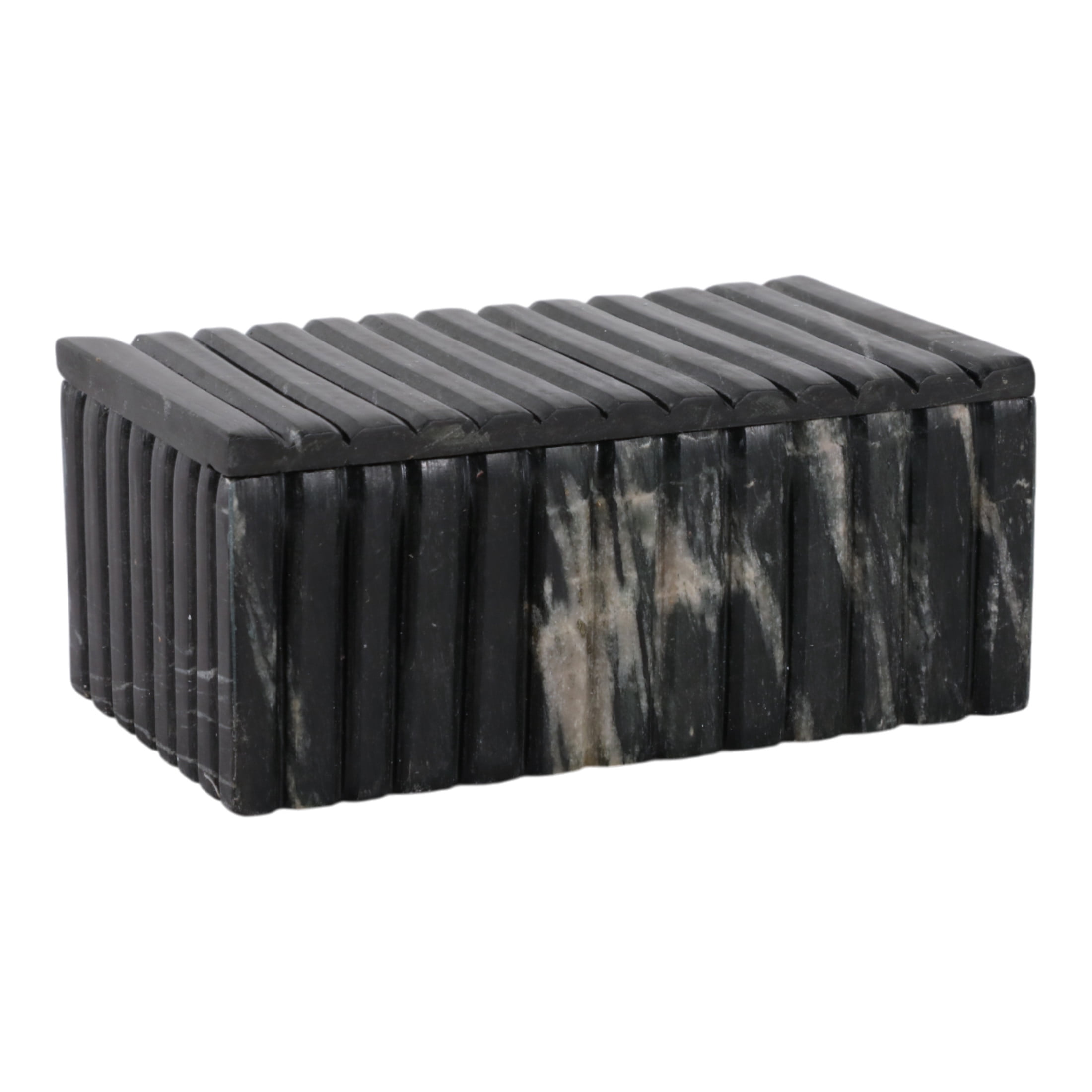 Decorative Marble Ridged Box for Home Decor- Modern Storage Box with Lid for Jewelry, Keepsake, and Shelf Accent - Home Organizer for Bedroom, Office Desk, or Living Room Decor - 3", Black