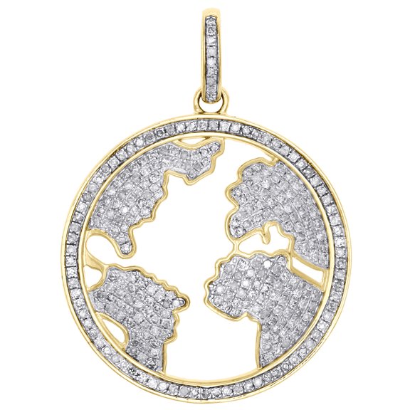 10K Yellow Gold Genuine Diamond World Map Pendant 1.70" Globe Pave Charm 1.52 CT