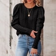thumbnail image 2 of Suéter de punto con cuello redondo para mujer, suéter de jacquard con manga de cordero y cuello redondo para otoño e invierno, negro XL, 2 of 6