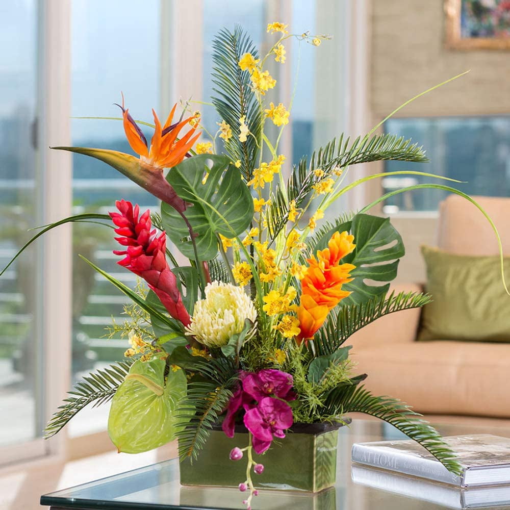6 Pack Artificial Plants Palm Tree Leaves Faux Turtle Fake Tropical Large Imitation Leaf for Home Kitchen Party Flowers Arrangement Wedding Decorations