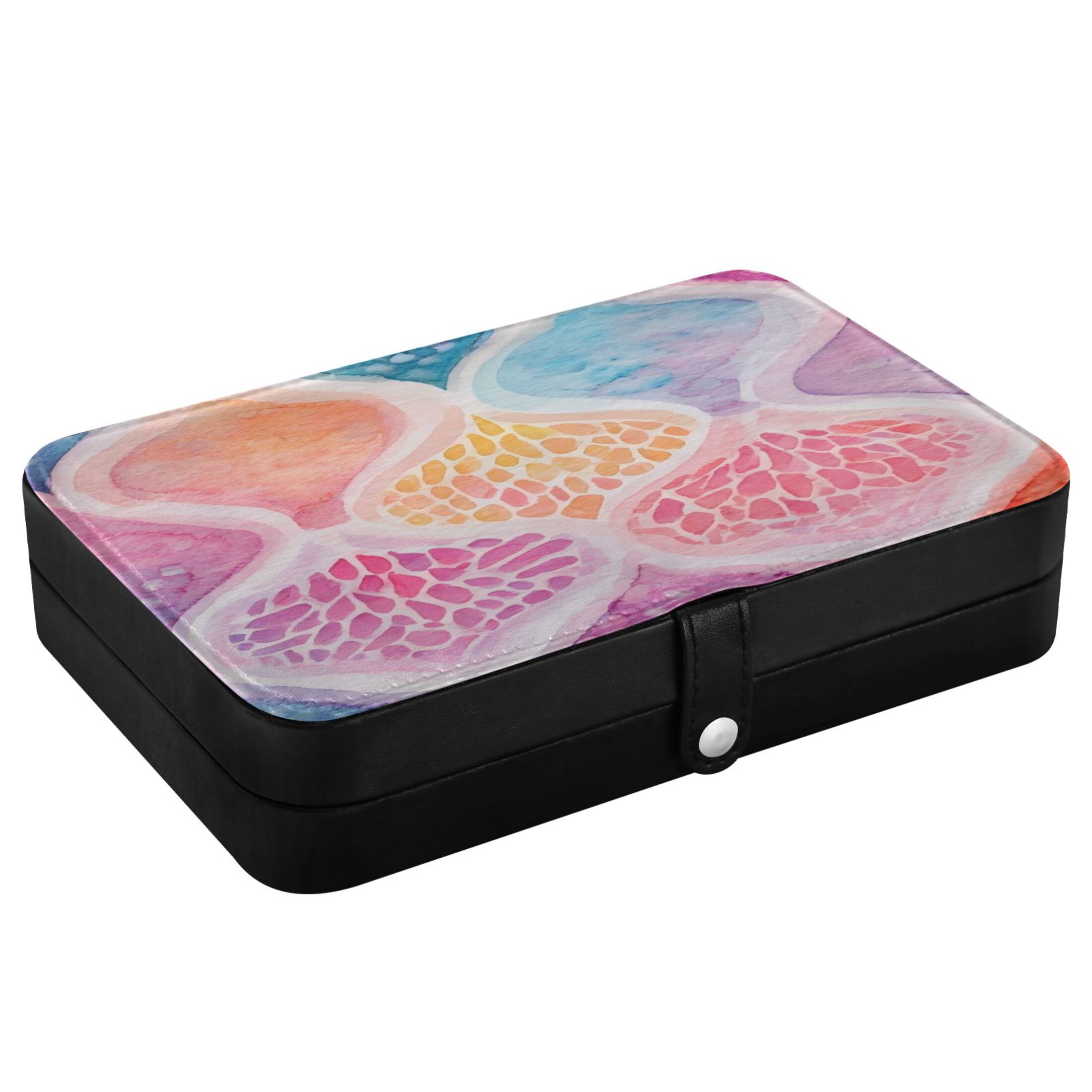 Leather Jewelry Box Rectangular 8.27x5.5x1.78In Travel Jewelry Storage Earrings Necklace Bracelet Watch Brooch Storage Colorful Pattern