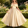 thumbnail image 6 of Girls Off Shoulder Big Bow Maxi Formal Dress A Line Satin Long Gown Kids Wedding Birthday Party Dress Beige 13--14 Years, 6 of 7