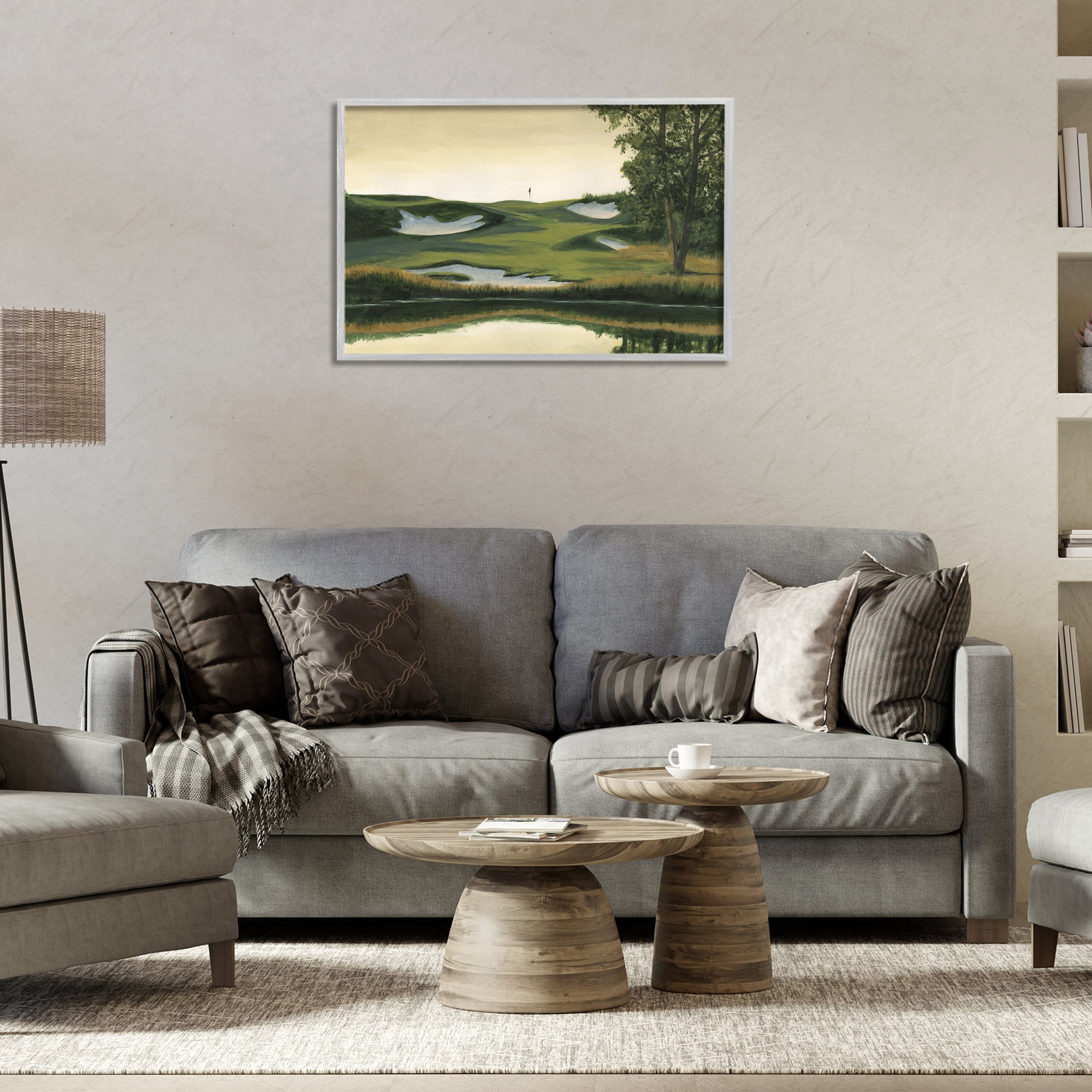 Stupell Industries Golf Course Terrain Landscape Painting Gray Framed Art Print Wall Art, 30 x 20