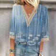 thumbnail image 1 of Fiudx Ropa de Mujer Blusas de Túnica Básica con Cuello En V y Costuras de Encaje Estampadas con Manga 3/4 para Mujer, 1 of 5