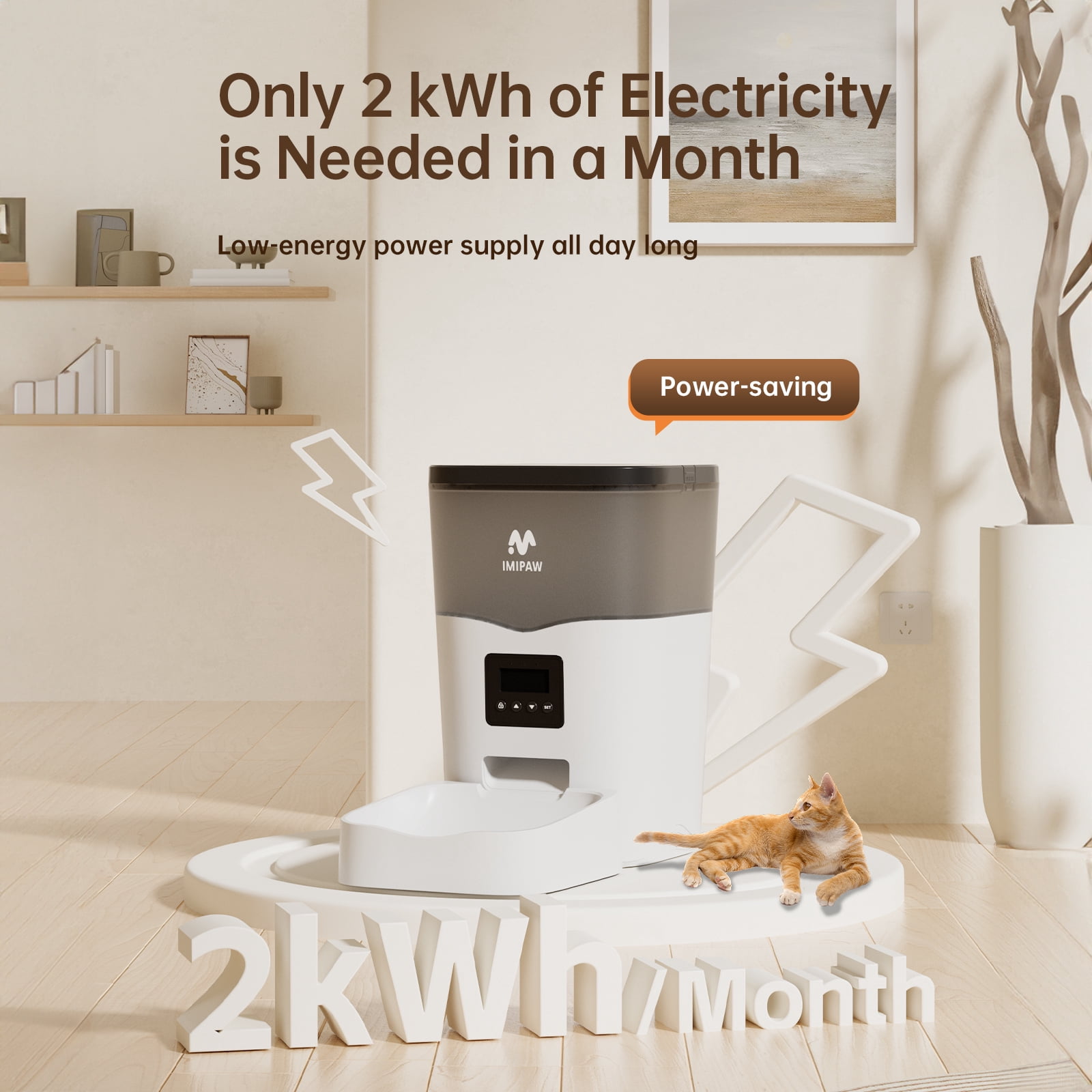 IMIPAW 3L Automatic Cat Feeder – Smart Pet Food Dispenser for Cats & Dogs with LCD Display, Programmable Timer, Dual Power Supply, 4 Meals/Day, 1–9 Portion Control, Easy to Clean, Fresh-Keeping Desi