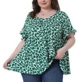 thumbnail image 2 of DARING DIVA Women's Plus Polka Dots Ruffle Sleeves Babydoll Tiered Blouse 1X White Green, 2 of 6