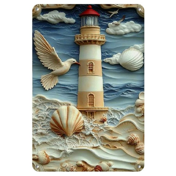 1pc, 2d Flat Lighthouse Metal Wall Art, Vintage Iron Sign, Suitable for Home, Kitchen, Garden, Bedroom, Bar, Beautiful Art Decoration 8x12inch