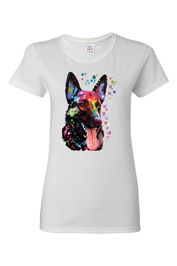 Dean Russo German Shepherd Dog Lover Women Graphic Tee, White, Large