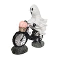 thumbnail image 1 of Escultura de fantasmas con decoración de ciclistas y calabazas rosas, regalo de Navidad, estatua de resina para dormitorio, fiesta, hogar, estantería, 1 of 9