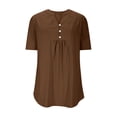 thumbnail image 5 of Women's Solid Color Casual Button V-Neck Short Sleeve Loose Fit T-Shirt Top, 5 of 9