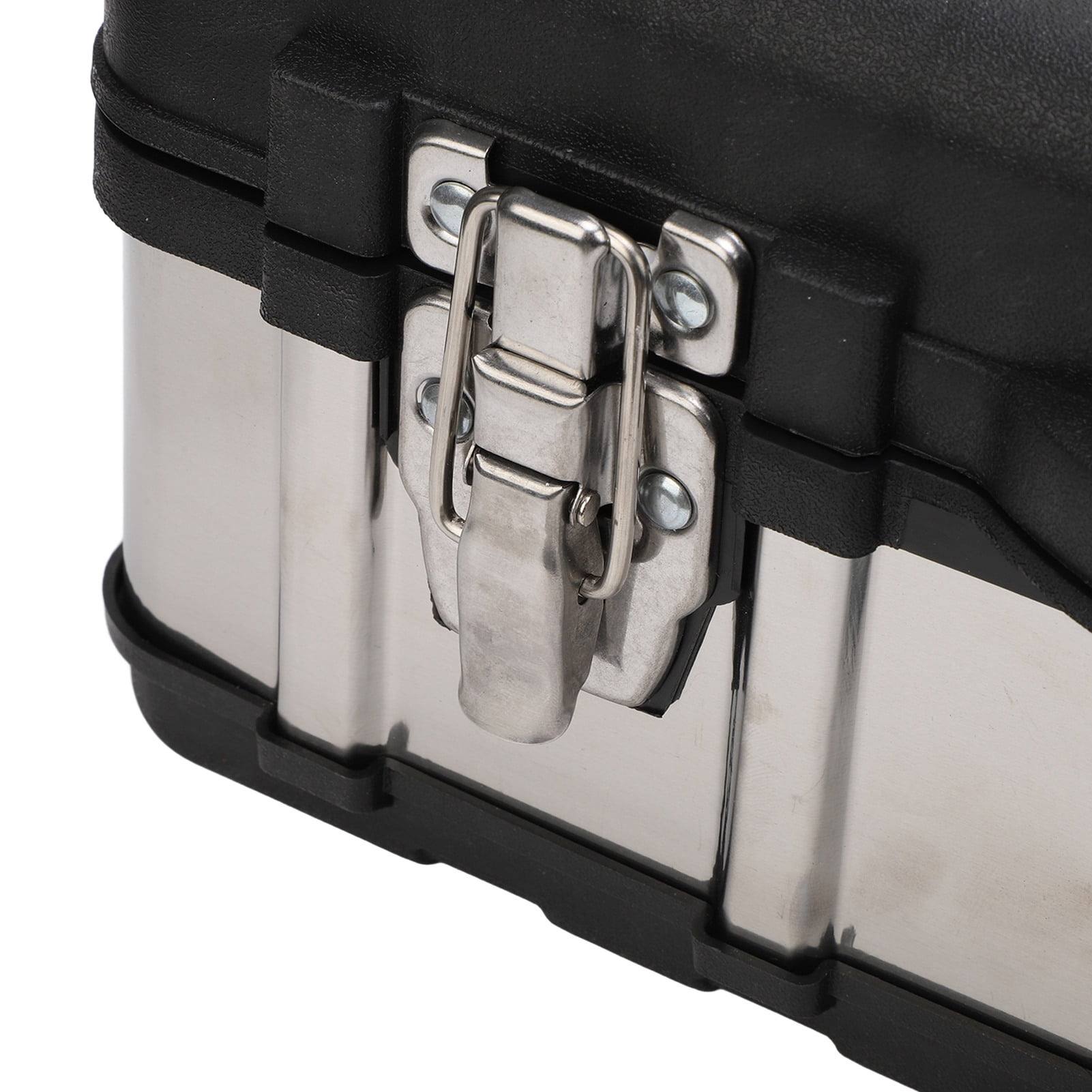 BIMZUC 14 Inch Stainless Steel Tool Box, Large Capacity Lockable Portable Hardware Storage Organizer with Removable Tray for Home, Auto Repair and Mechanics Workspace, Silver/Black