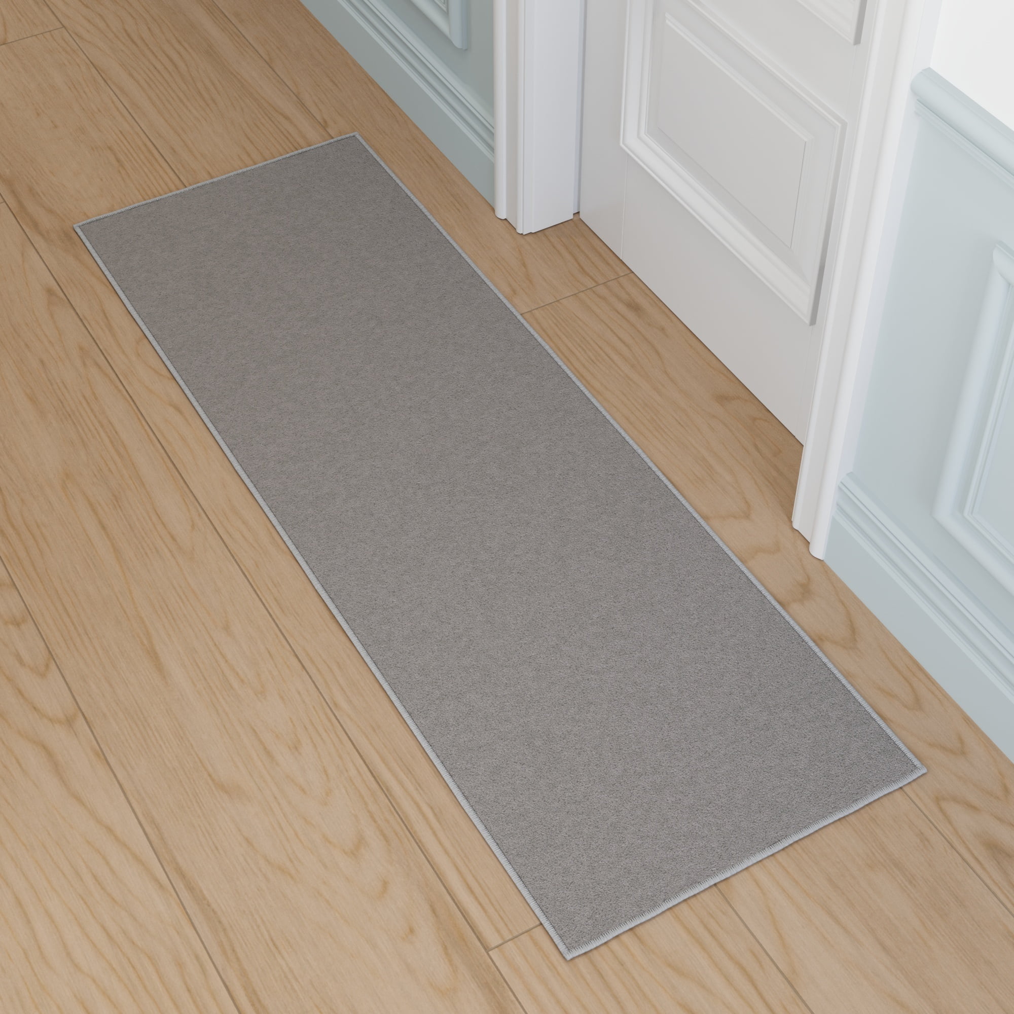 Ottomanson Solid Bathroom Runner Rug 20" x 53" - Non Slip Low Pile Carpet, Gray