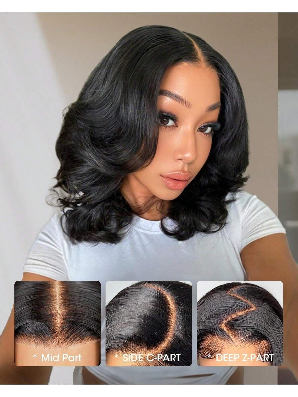 4x4 Wear and Go  Lace Closures Wigs Human Hair Natural Black Color Body Wave  Bob Human Hair Wigs for Black Women  Wet and Wavy Human Hair Bob Wigs ,No glue,easy to wear