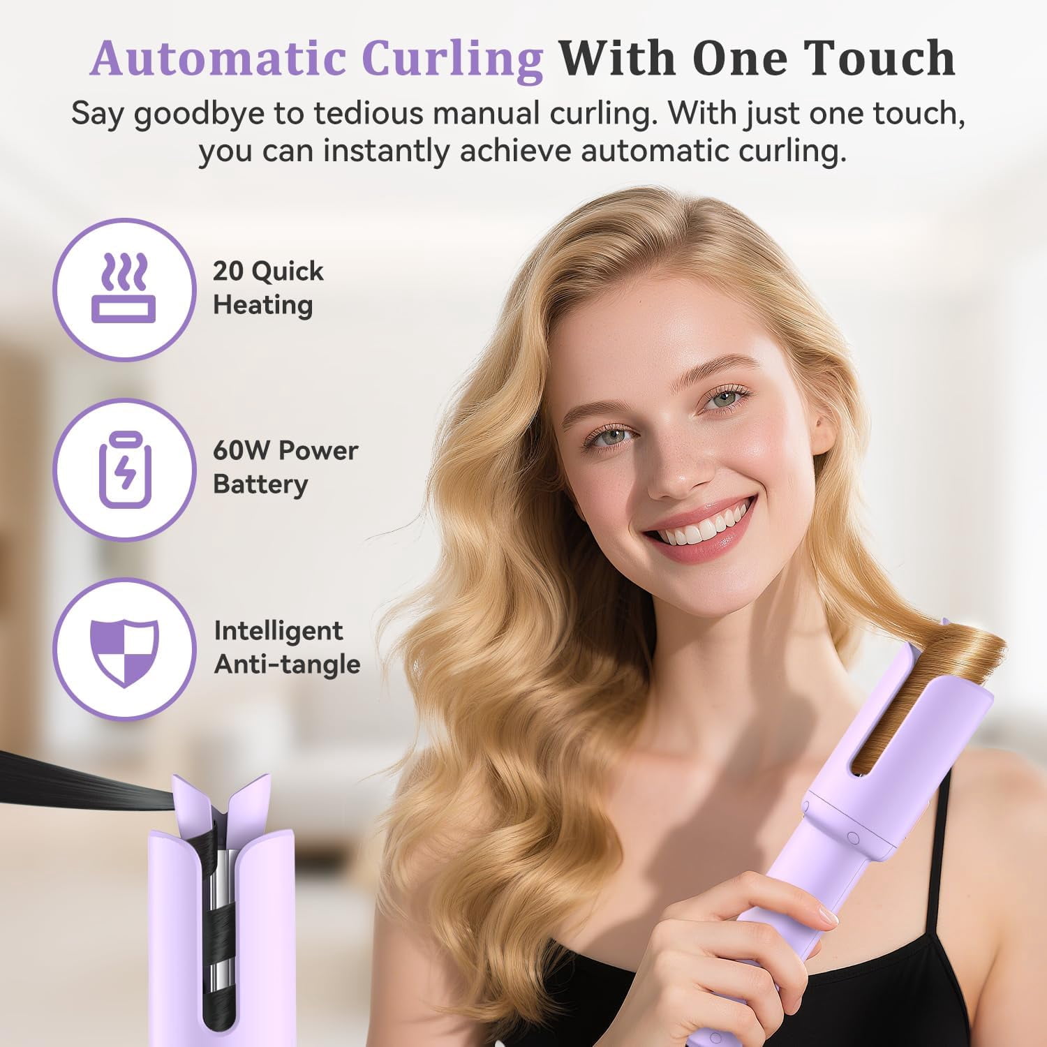 Cordless Automatic Hair Curler, 1.2-Inch USB Rechargeable Auto-Rotating Ceramic Curling Iron with 4 Temperature Settings for Travel