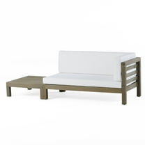 Kaena Acacia Wood Outdoor Right Arm Loveseat and Coffee Table Set with Cushion, Gray and White
