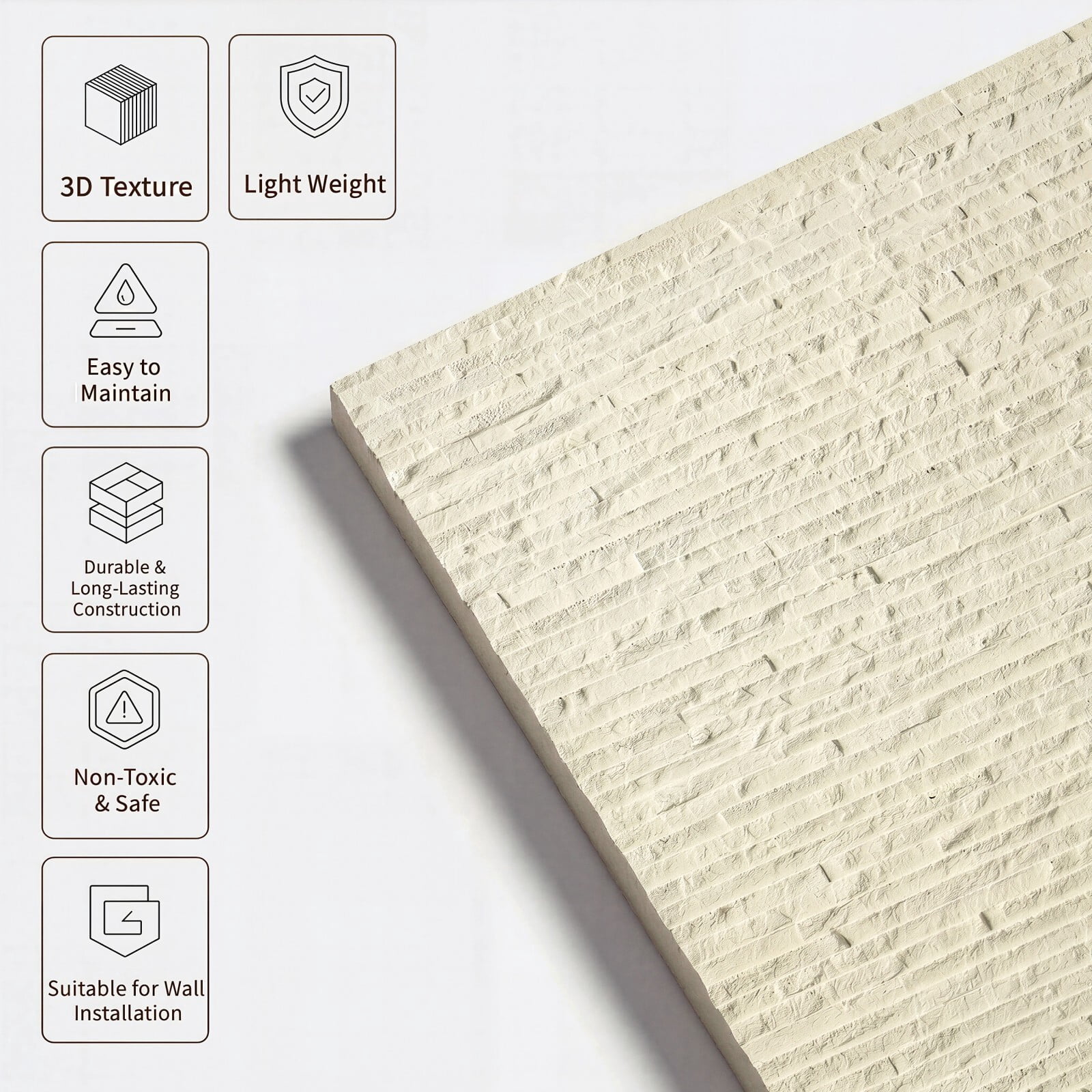 Easy4Home 8Pcs 24"x24" Flexible Stone Wall Panels 3D Faux Stone Texture Decorative Wall Tiles for Interior and Exterior Wall, Beige