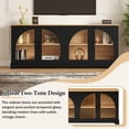 thumbnail image 3 of PAPROOS TV Stand with Semi-Arched Glass Doors for TVs Up to 70", Elegant Two-Tone Media Console with Adjustable Shelves, Wood Grain Sideboard with Cable Management for Living Room, Black+Natural, 3 of 8