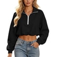 thumbnail image 5 of hoksml Women Half Zip Collar Drawstring Hem Cropped Sweatshirt Drop Shoulder Puff Long Sleeve Pullover for Street Casual Daily, 5 of 8