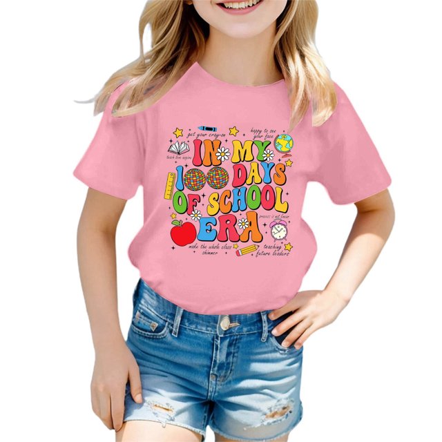 SXcggal One Mode Enfants T-Shirt Décontracté Imprimé Col Rond Manches Courtes Ample Mignon Confortable Beaux Hauts Filles