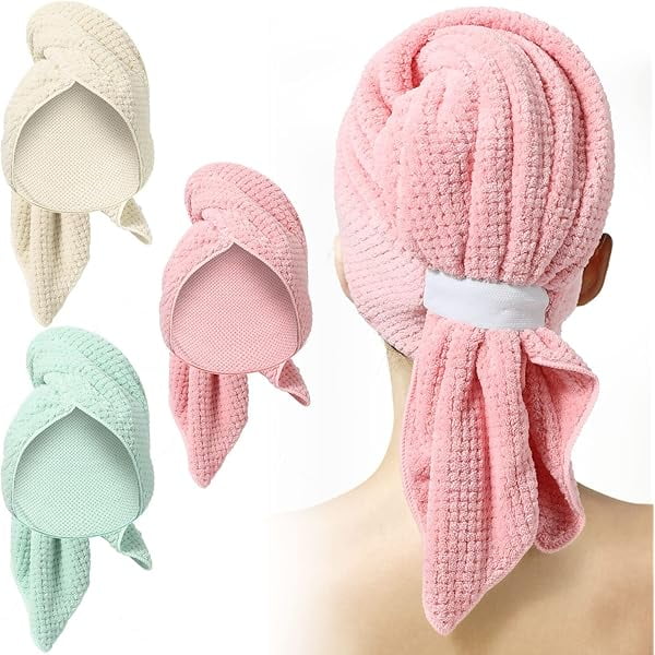 wonima11 3 Pack Large Microfiber Hair Towel 24 x 38 Inch Absorbent Wrap Turban Quick Dry for Women Men Curly Hair Shower