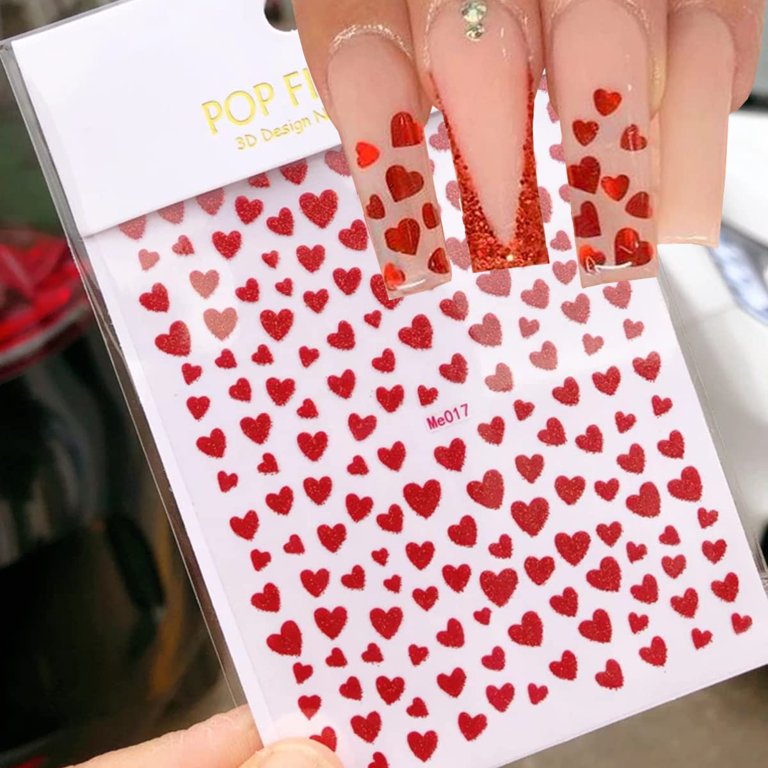 Nail Art Water Transfer Sticker Decal Stickers Pretty 3D Heart Red KoB-1002