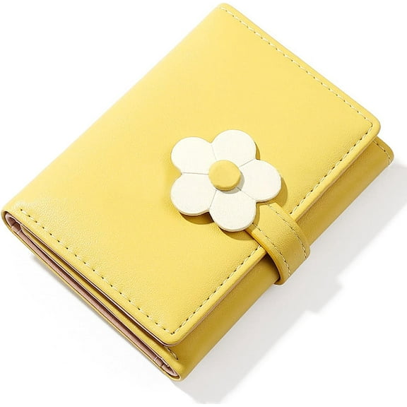 Small Flower Snap Wallet for Women Girls - RFID Blocking PU Leather Tri-folded Flowers Cash Purse with Card Holder Slim Short Wallet