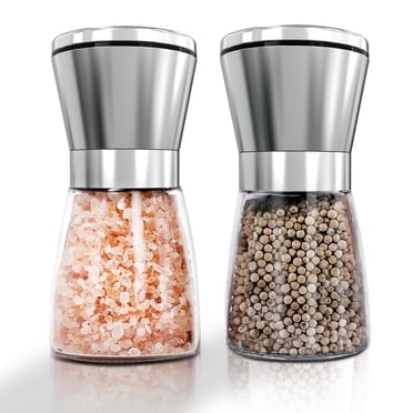 Salt and Pepper Grinder Set, Premium Stainless Steel Sea Salt and Black Peppercorn Mill Set with Adjustable Coarseness