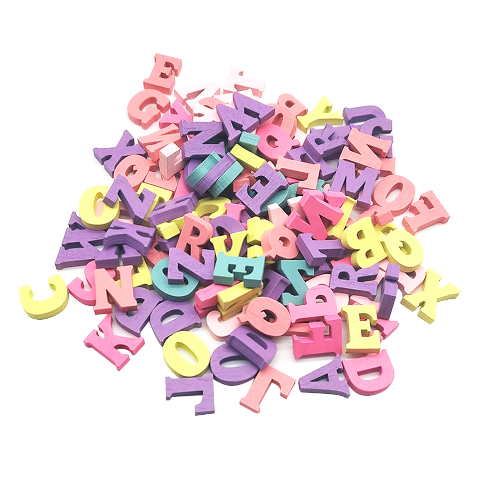 100pcs Wooden Colorful Alphabet Embellishment English Letters Natural