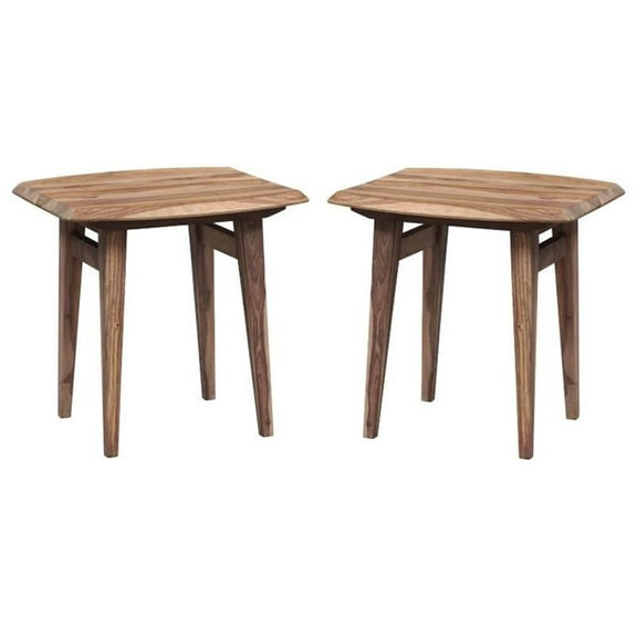 Home Square Solid Sheesham Wood End Table in Natural Finish - Set of 2