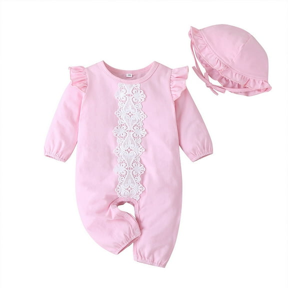 Icvfdpl Toddler Girls Jumpsuits Babys Fashion Lace Patchwork Romper Clothes Hat Cute Baby Streetwear