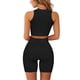 thumbnail image 4 of Conjunto de entrenamiento de pantalones cortos deportivos de cintura alta con cremallera sin costuras de dos piezas para mujer de moda Pompotops  ulkah936635, 4 of 9