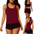 thumbnail image 2 of Busydd Womens Bathing Suits Tankinis 3 Piece Solid Color Round Neck Tankini Tops Polka Dot Bras and Boyshort Swimwear 3XL, 2 of 9