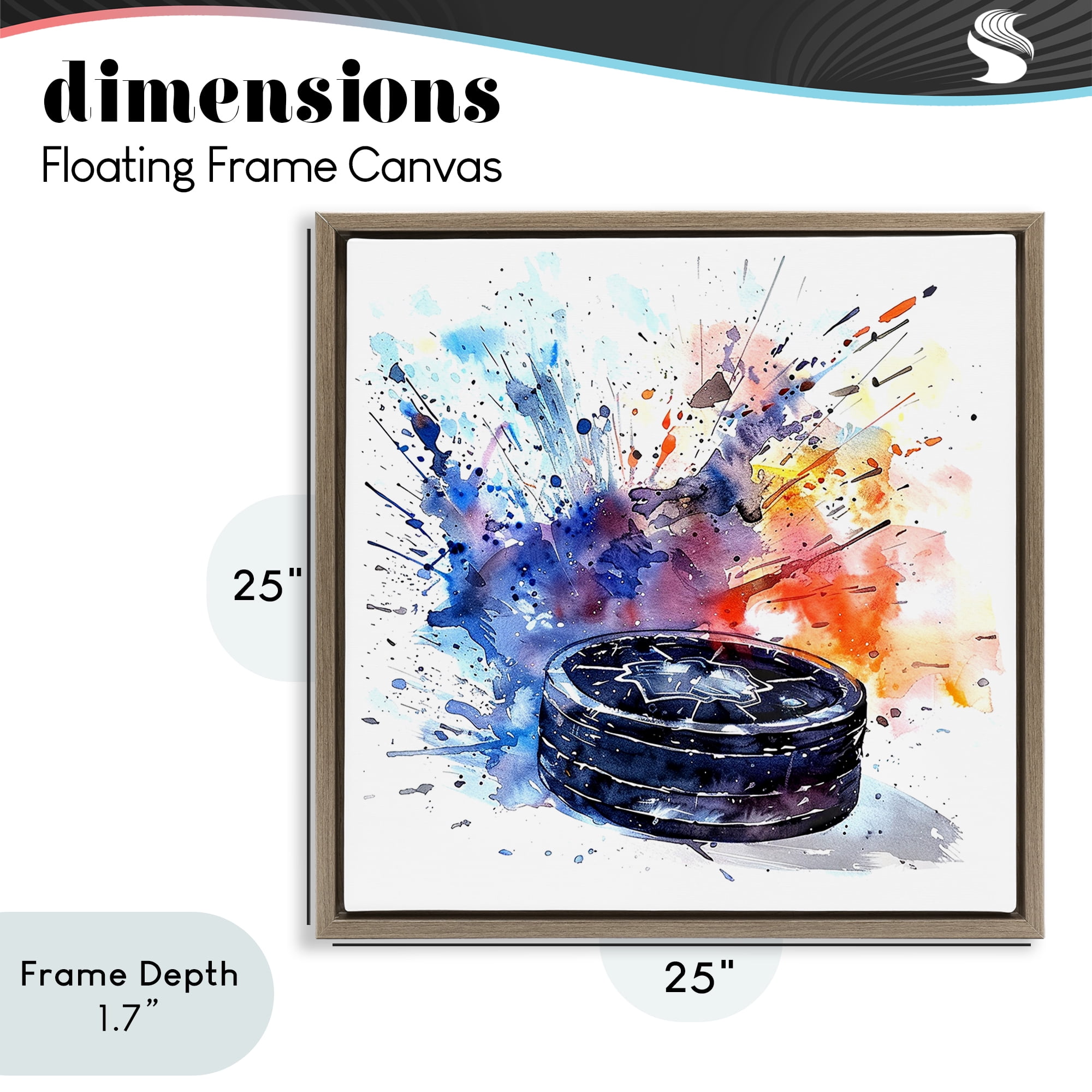 Stupell Industries Hockey Splash Watercolor Burst Brown Framed Floater Canvas Wall Art, design by LSR Design Studio
