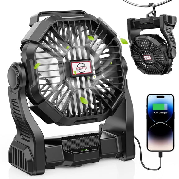 20000mAh Portable Camping Fan with LED Light, Quiet Battery Operated, Camping Gear for Travel Tent Beach Car Hurricane Power Outages