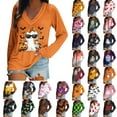 thumbnail image 1 of yoeyez T-Shirts d'Halloween pour Femmes à Manches Longues à Col en V T-Shirts Légers Amples Mode Décontractée Tuniques d'Automne Hauts Rouge,P, 1 of 6